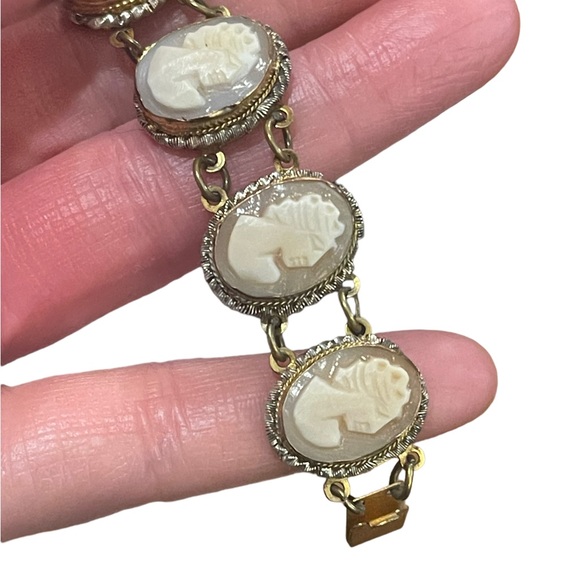 Vintage silver gold wash shell cameo ornate link bracelet - Picture 10 of 13